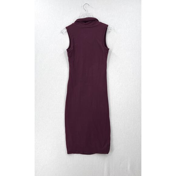 JAMES PERSE Cowl Neck Midi Dress Womens Medium Purple Plum Sleeveless Ruched - Picture 3 of 14